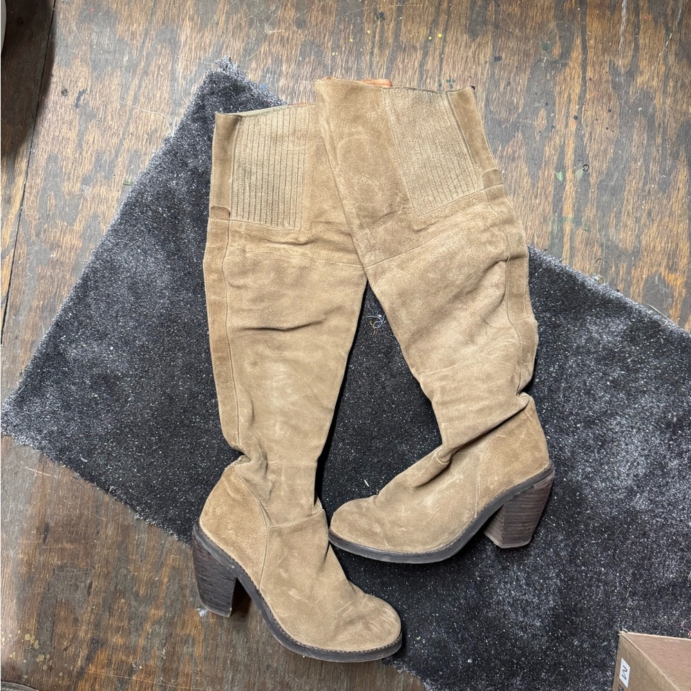 Jeffery Campbell Ibiza Tan Suede OTK Boots 7.5